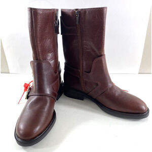 Vince Camuto Brown Leather Moto Style Buckle Boots Size 8.5 NWOB